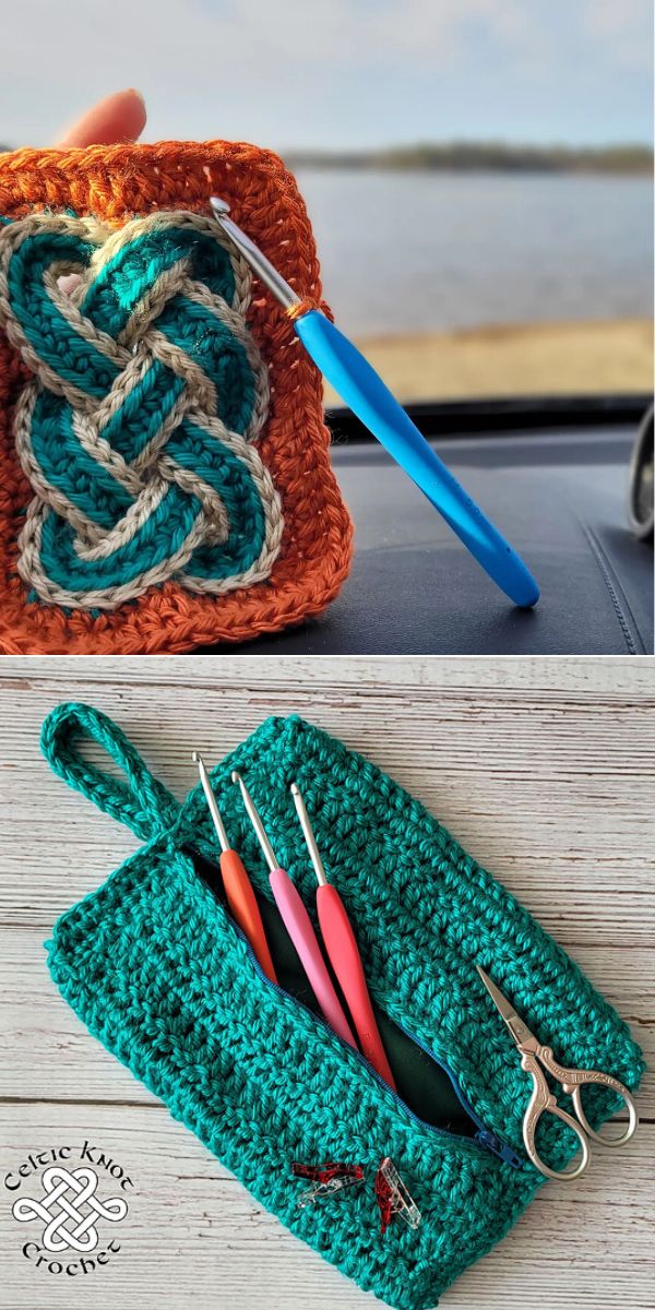 Celtic Knot Zipper Pouch free crochet pattern