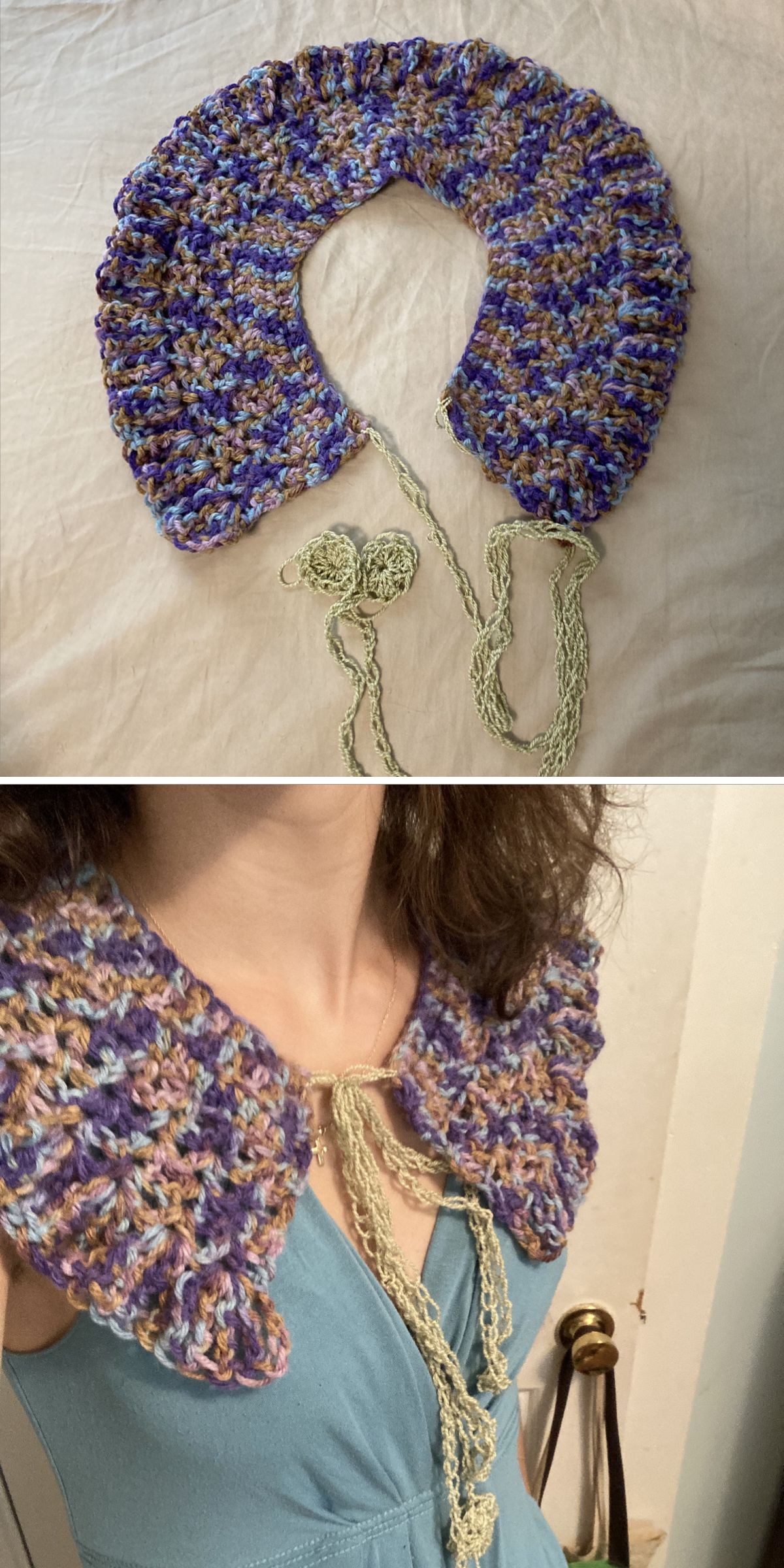 a crochet collar made in variegated yarn