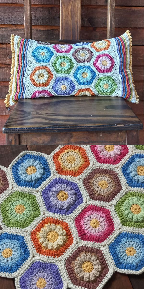 hexagon pillow cover free crochet pattern