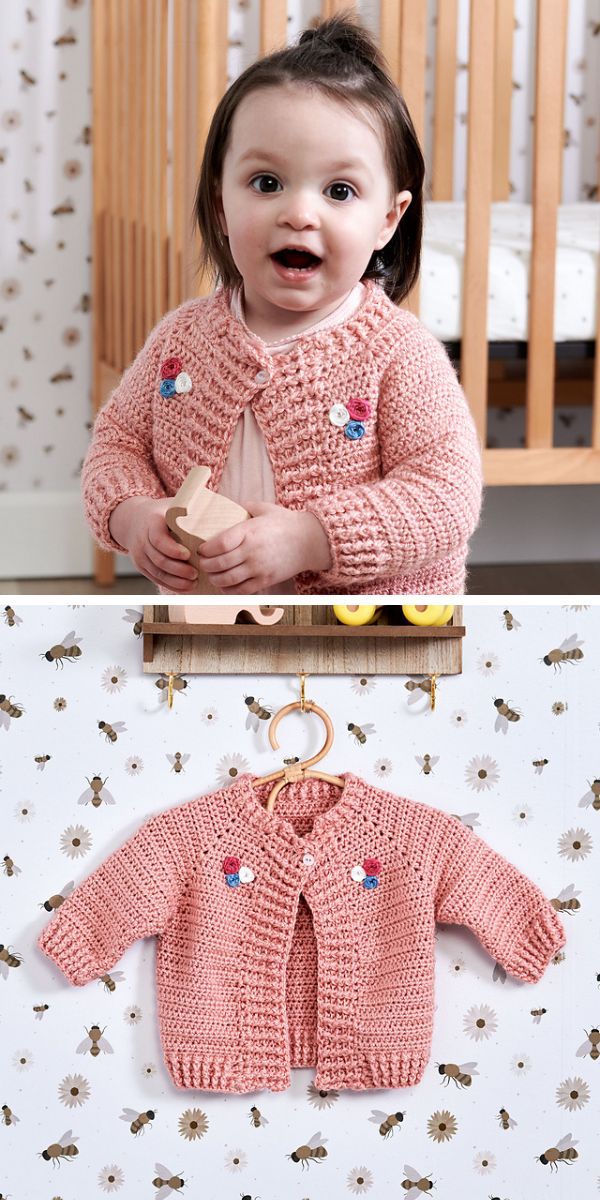pink baby cardigan with flower embroidery