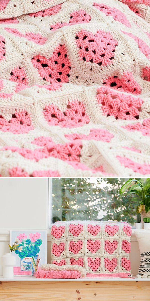 free crochet heart blanket pattern