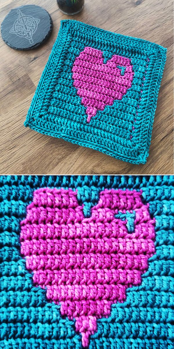 free crochet heart square pattern