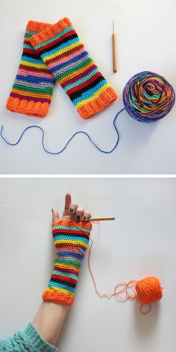 colorful striped fingerless  wrist warmers