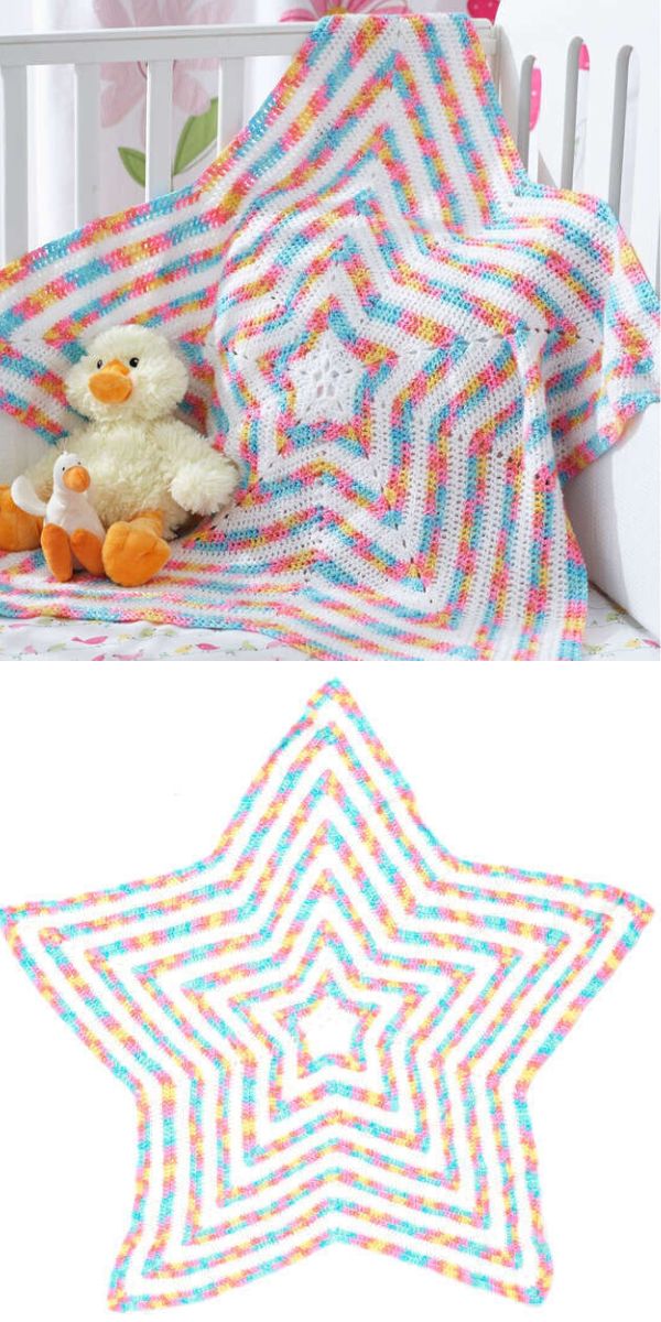 star blanket with a soft duck toy on it