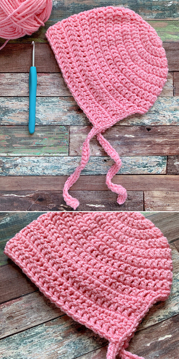 pink crochet baby bonnet 