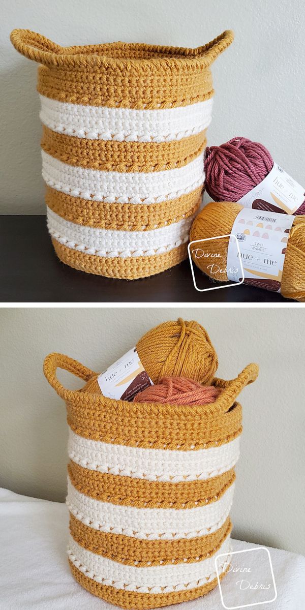 stripped high crochet basket