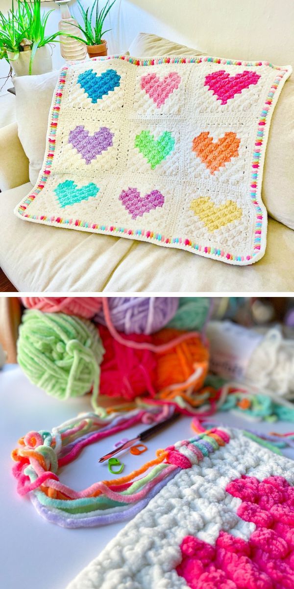 heart square baby blanket free crochet pattern