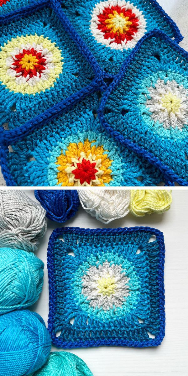 flower granny square free crochet pattern