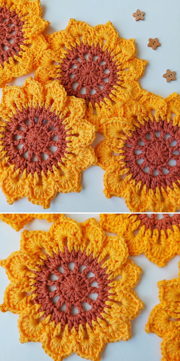 sunflower coaster free crochet pattern
