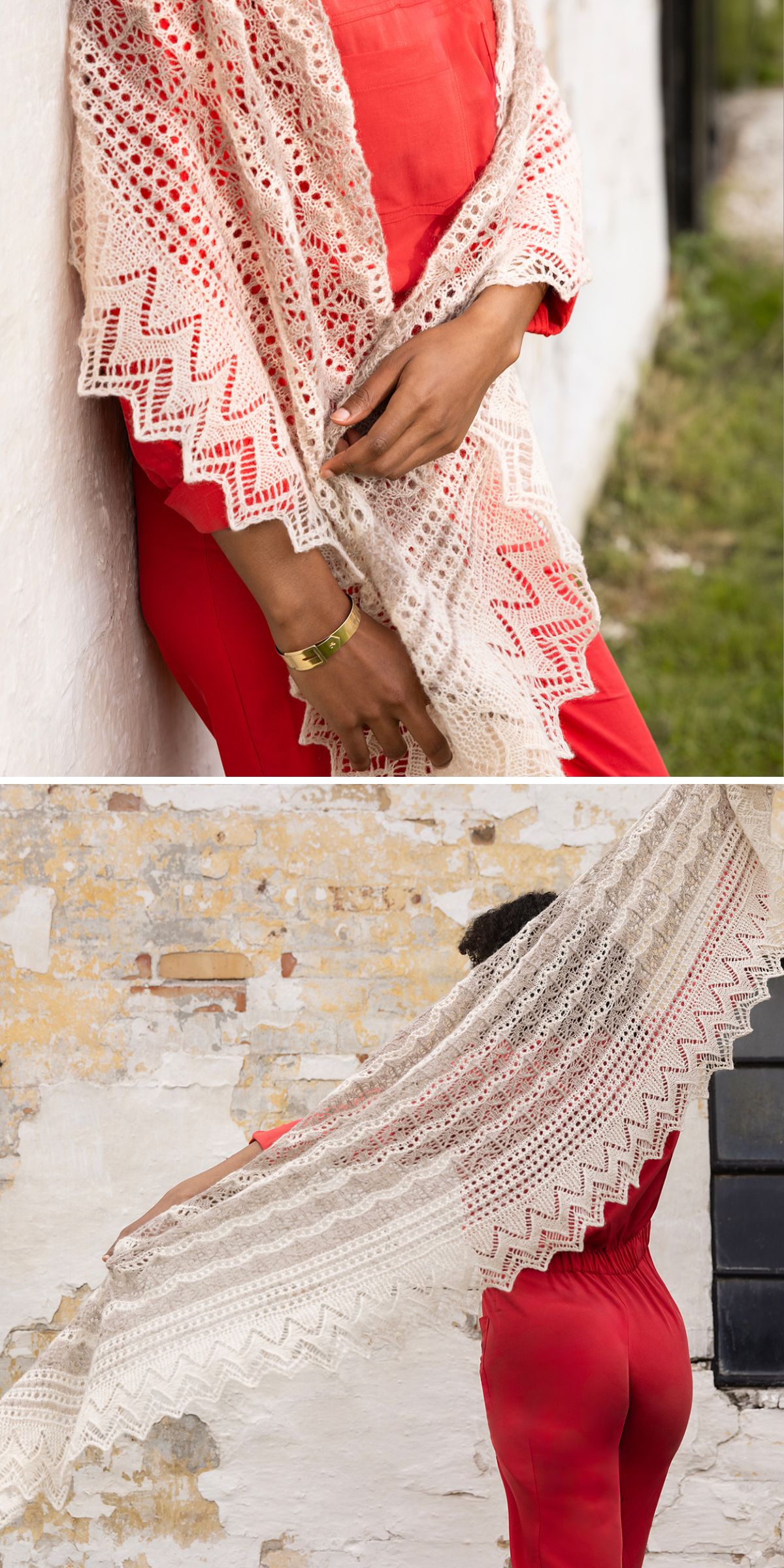 a knitted shawl with a beautiful lace edging