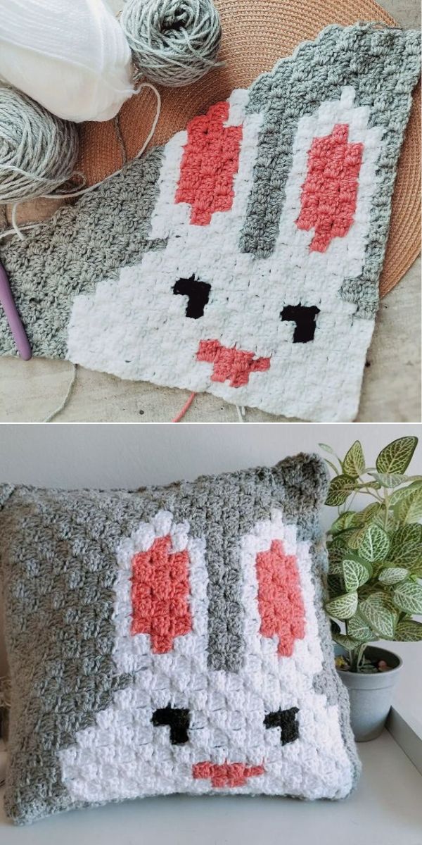 corner to corner bunny pillow free crochet pattern