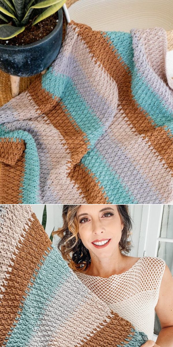 Alpine Stitch blanket free crochet pattern