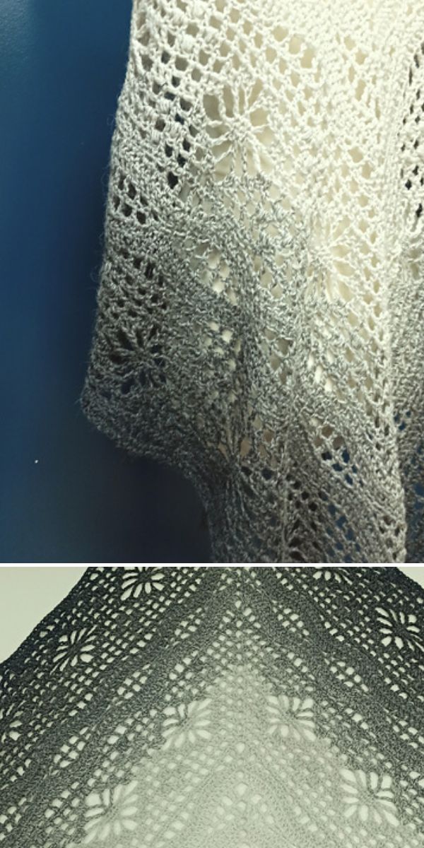 white to black ombre crochet lacy shawl
