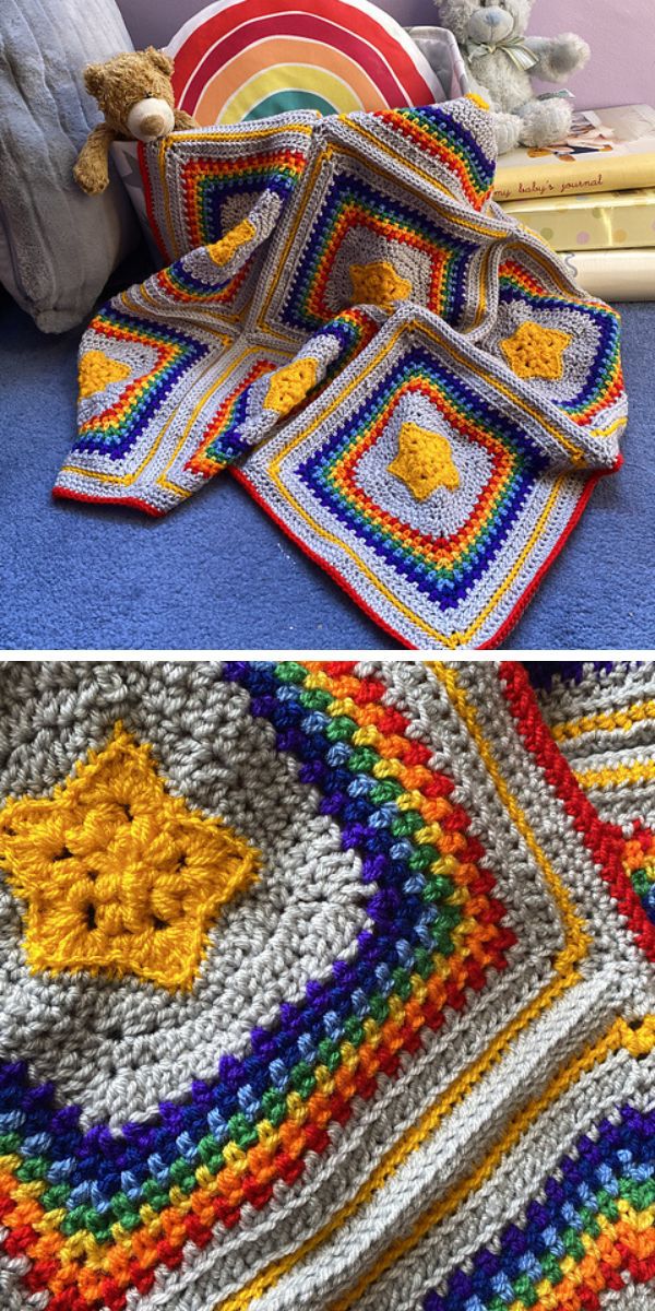 colorful granny patches crochet blanket