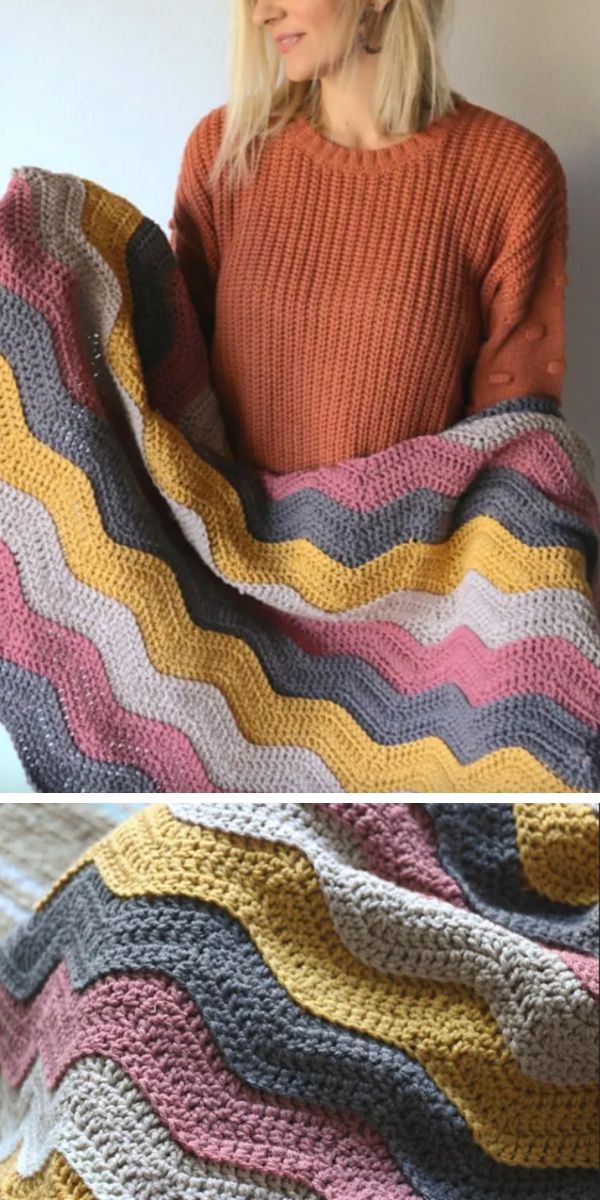 Ripple blanket free crochet pattern