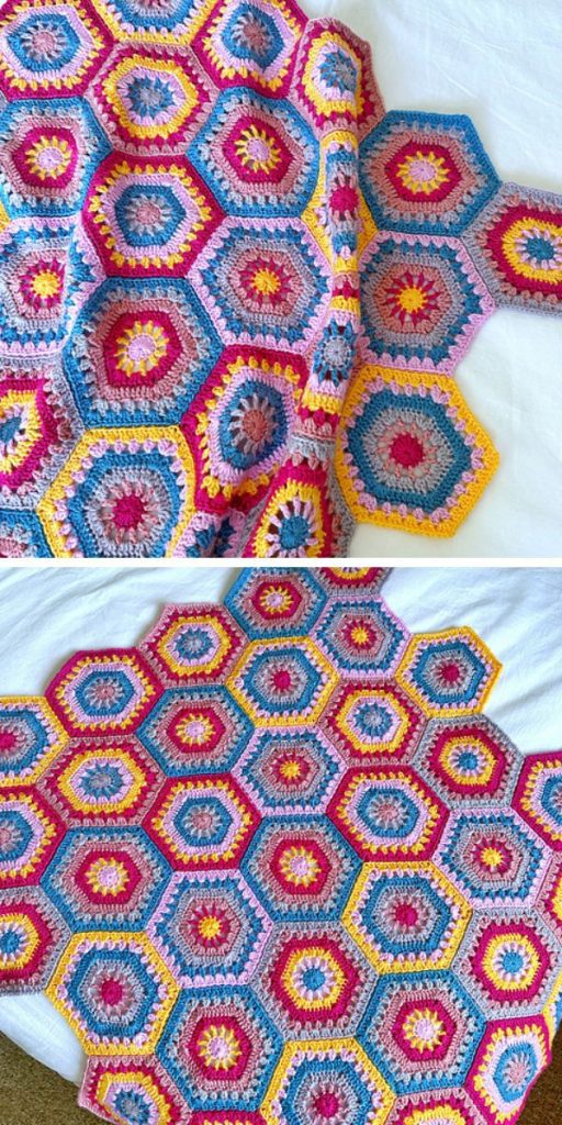 hexagon blanket free crochet pattern