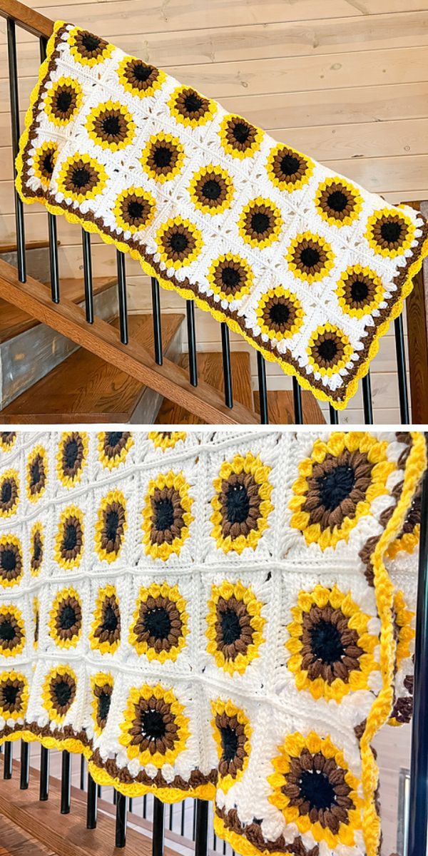 crochet blanket of sunflower squares