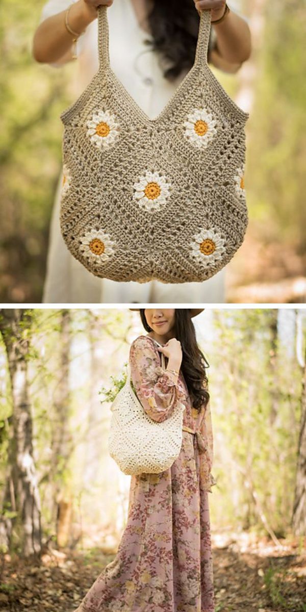crochet daisy square bag free pattern