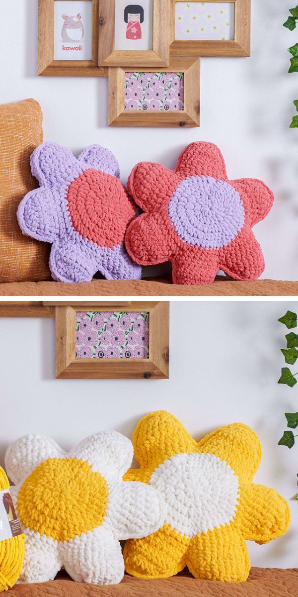 free crochet flower pillow pattern