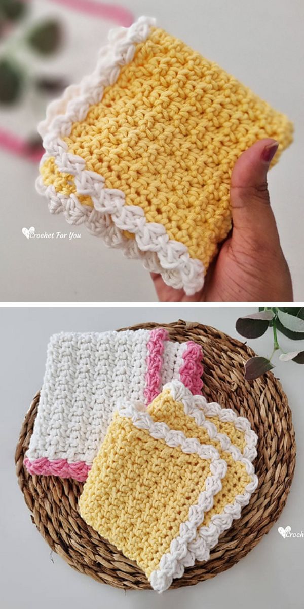 yellow and white crochet dishcloths
