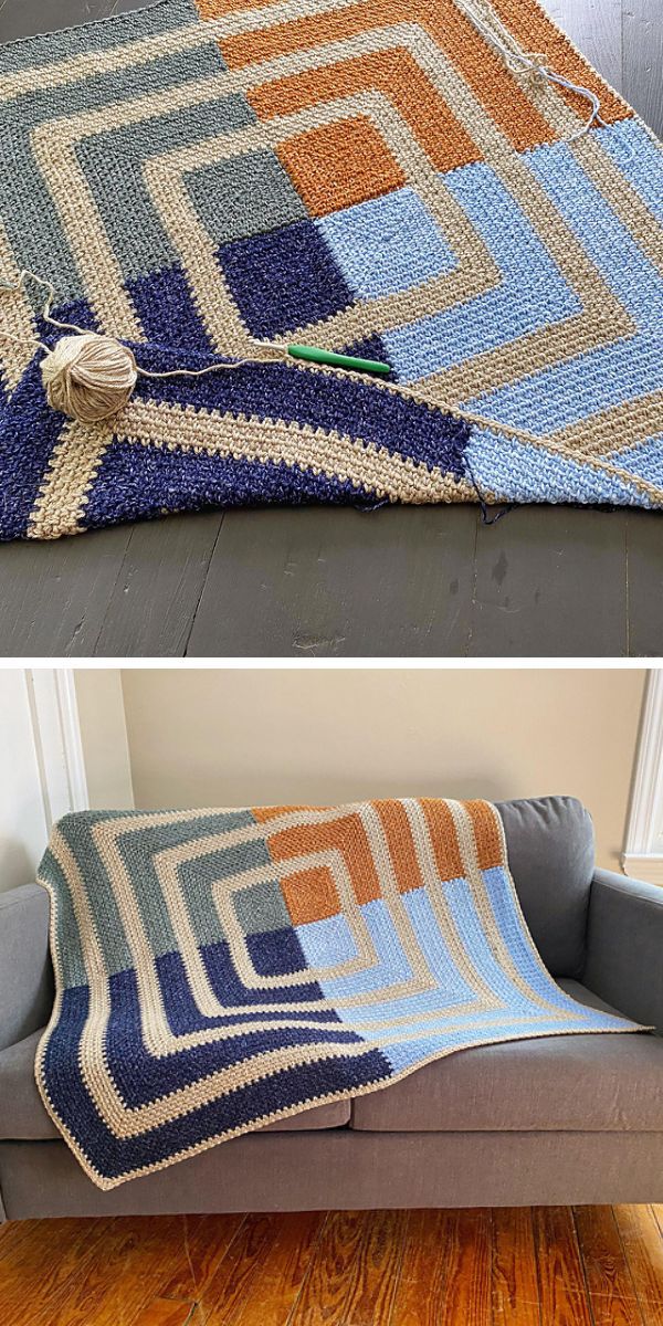 graphic crochet blanket with squares design in different colors