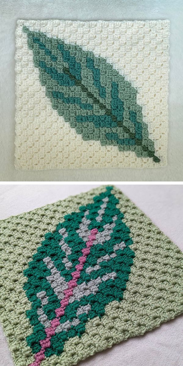 free crochet leaf c2c block pattern