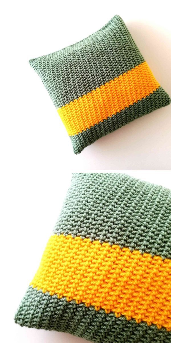 green, yellow, dark green interior crochet pillow