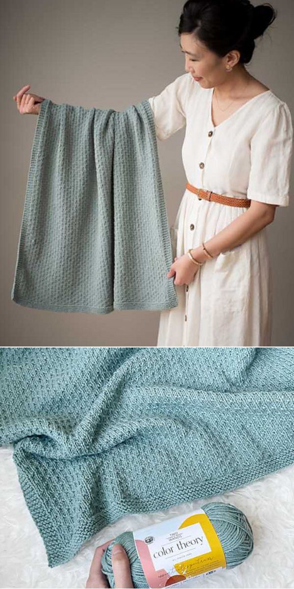 textured knit baby blanket in grey-blue color