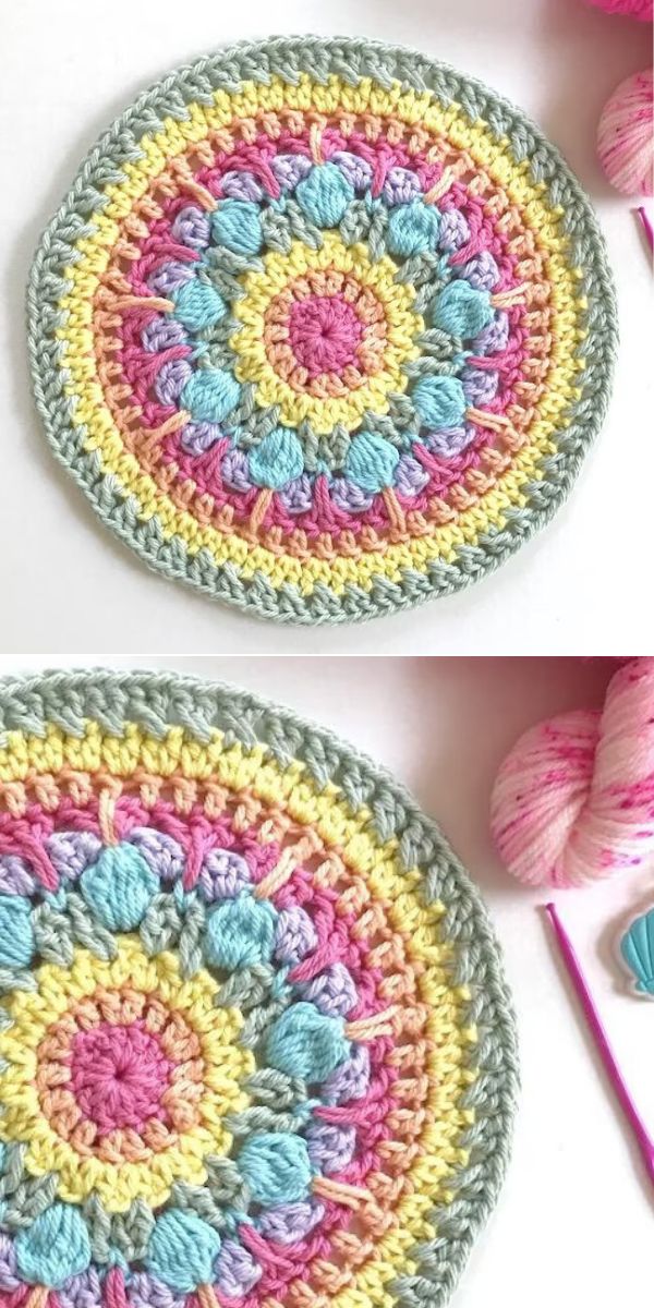 colorful bright round crochet mandala