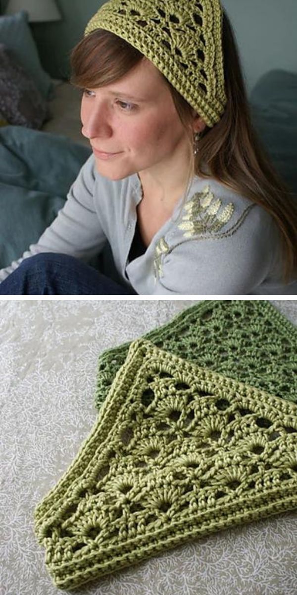 green Lacy Crochet Kerchief on a woman