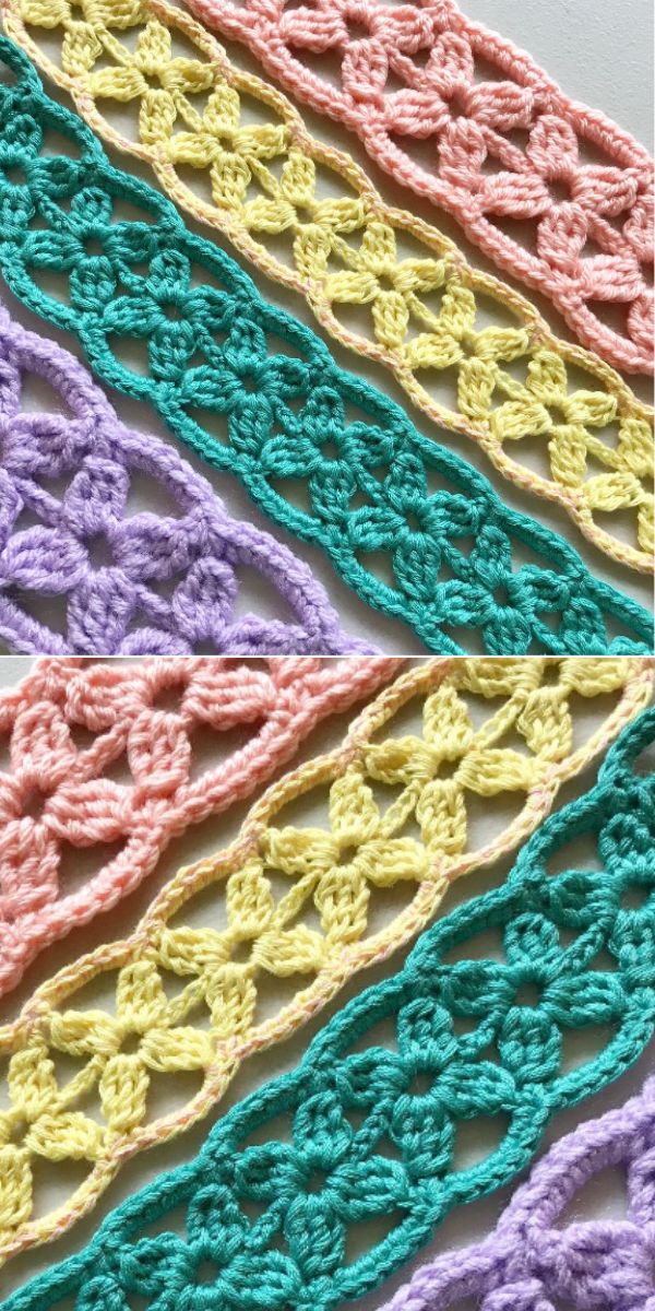 four multicolored crochet flower headbands