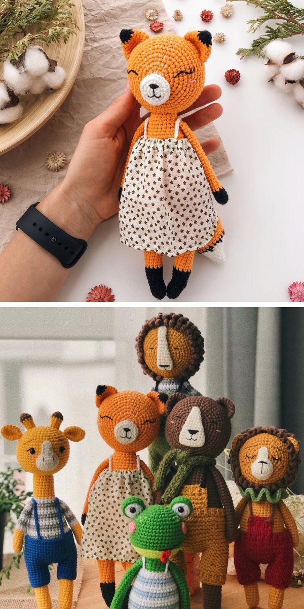 fox in dress crochet toy