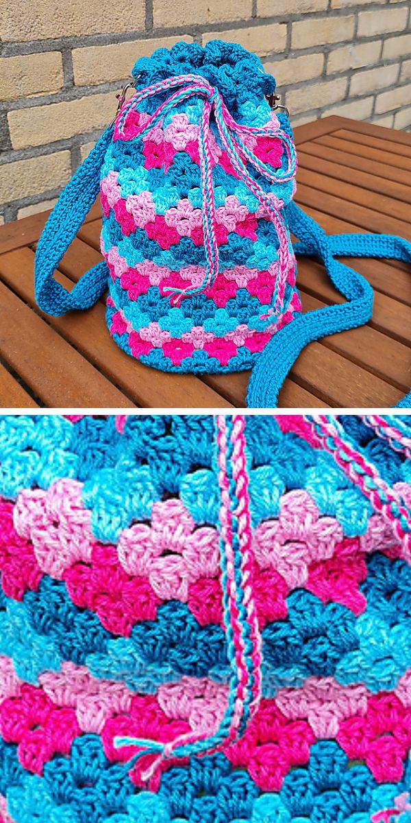 colorful crochet pouch made with granny stitch