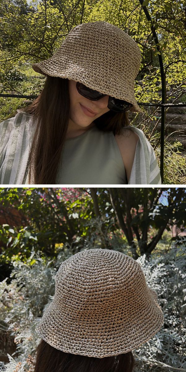 crochet bucket hat on a woman