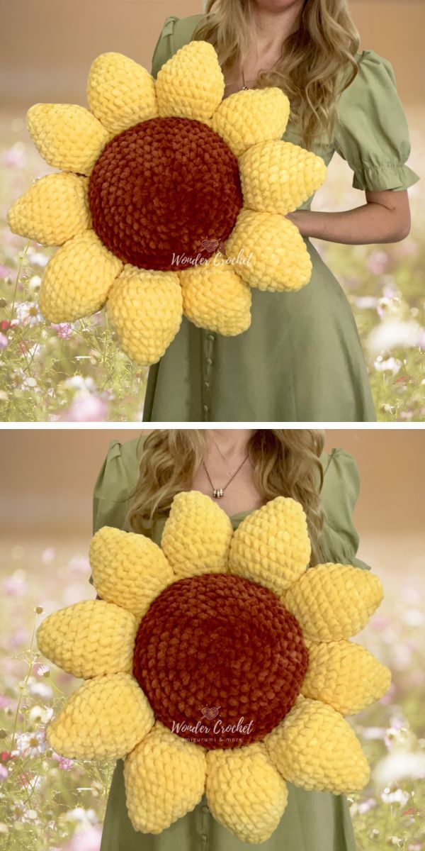 crochet sunflower plush pillow