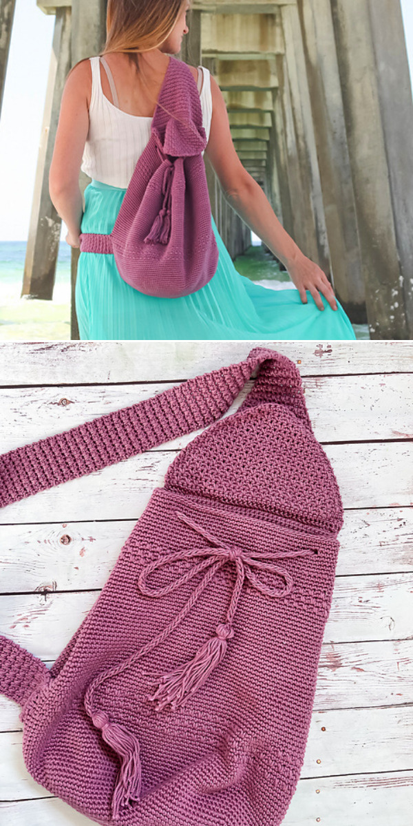 burgundy crochet backpack