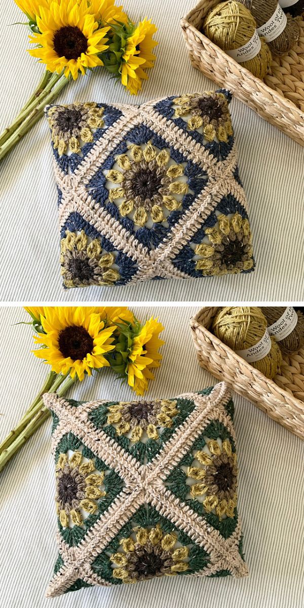 crochet sunflower pillow