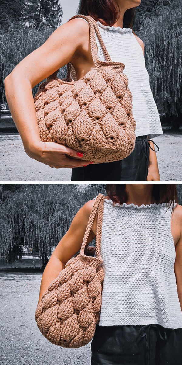 beige roomy handbag with a texture of figs