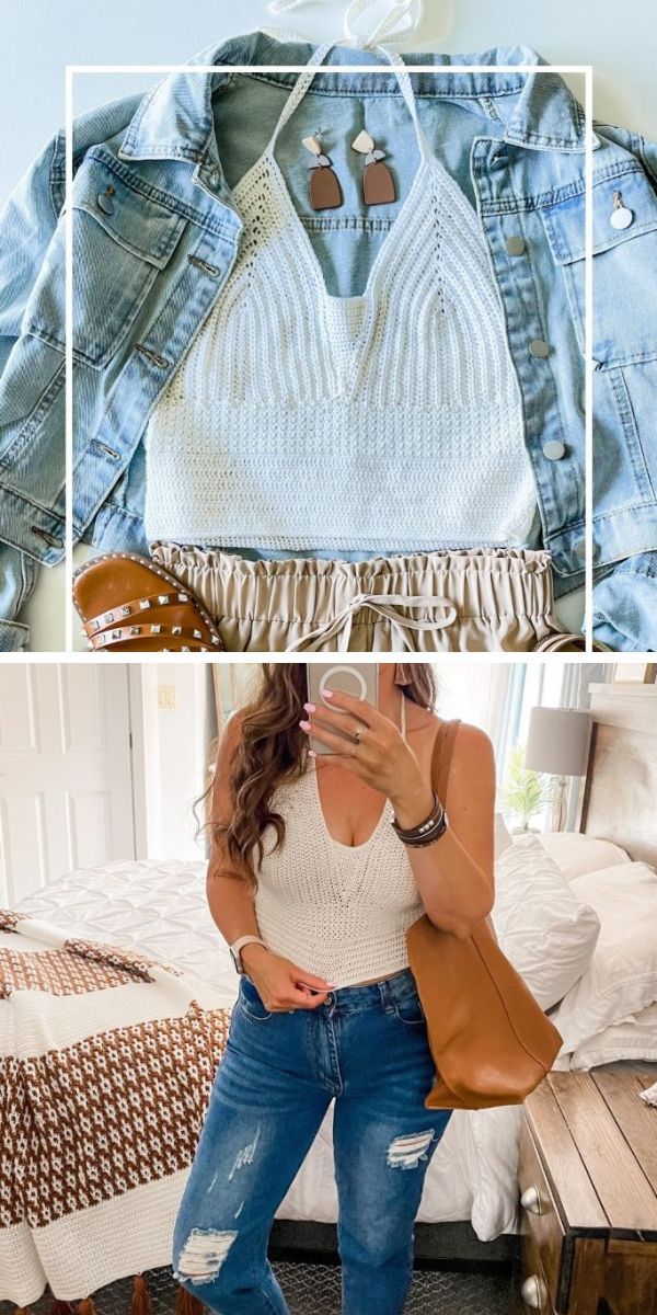 stylish summer look with a crochet halter top