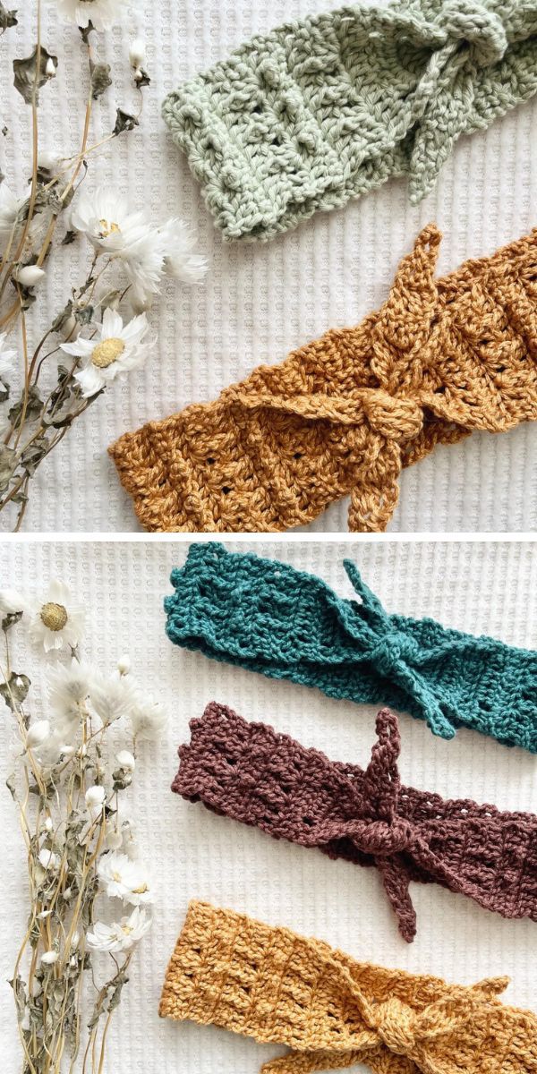 crocheted headwraps in different colors