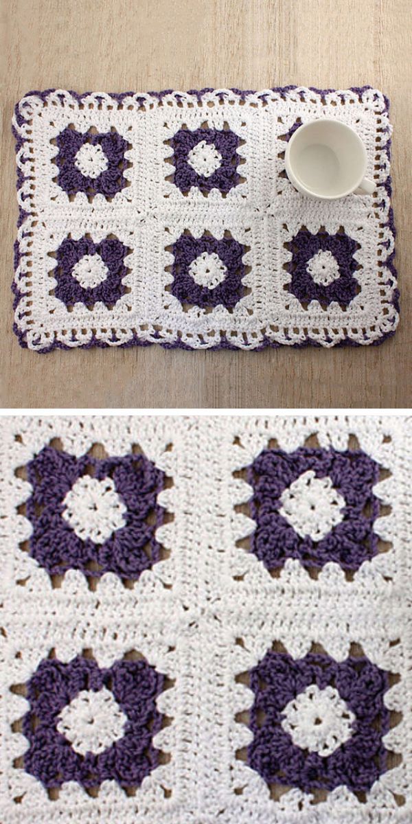 crochet placemat of floral granny squares
