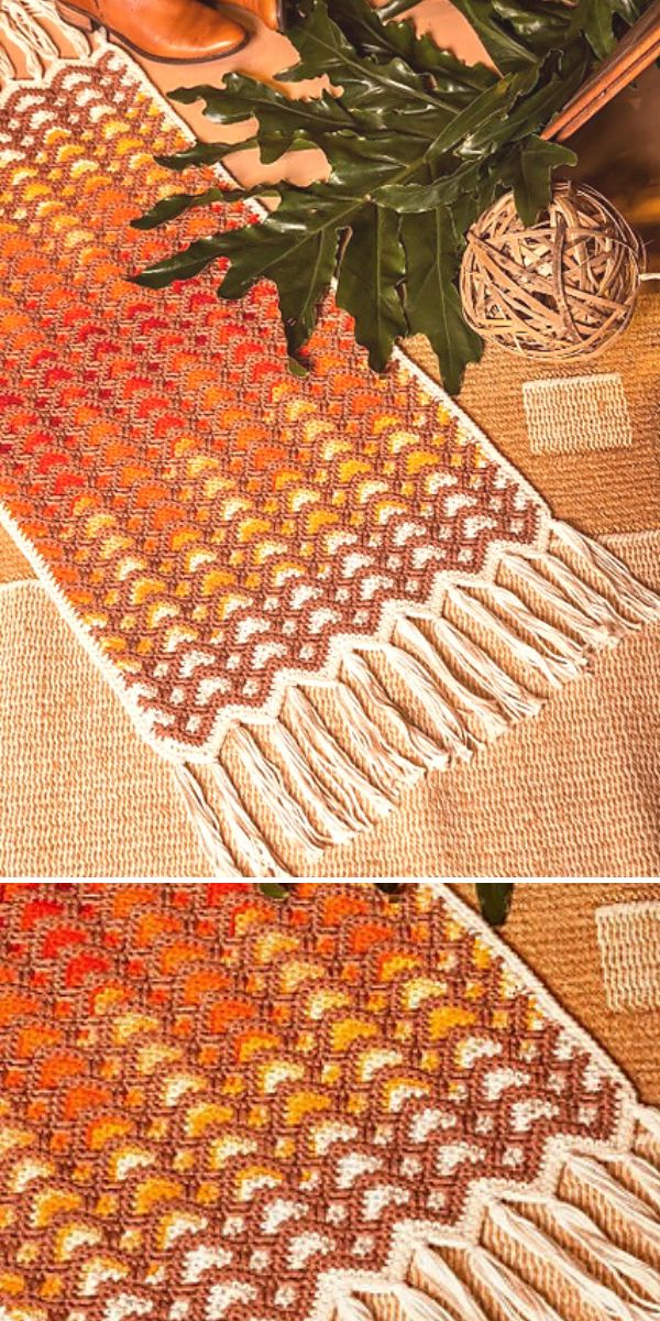 crochet rug in autumn colors