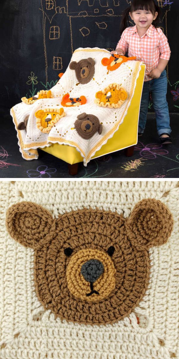 baby blanket with lions, bears, and tigers