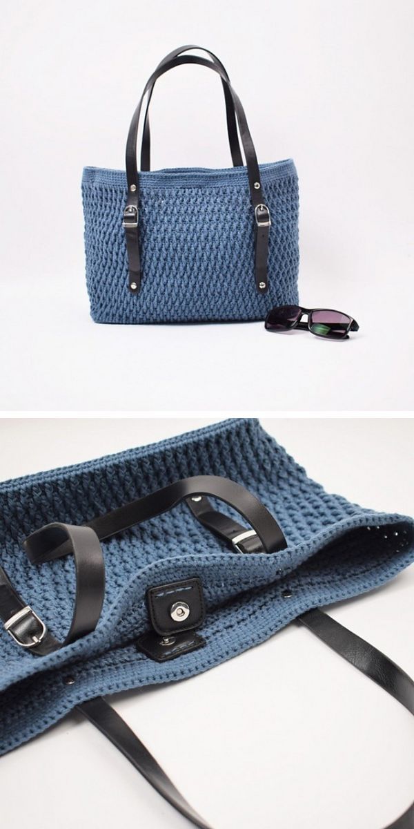 blue crochet textured handbag