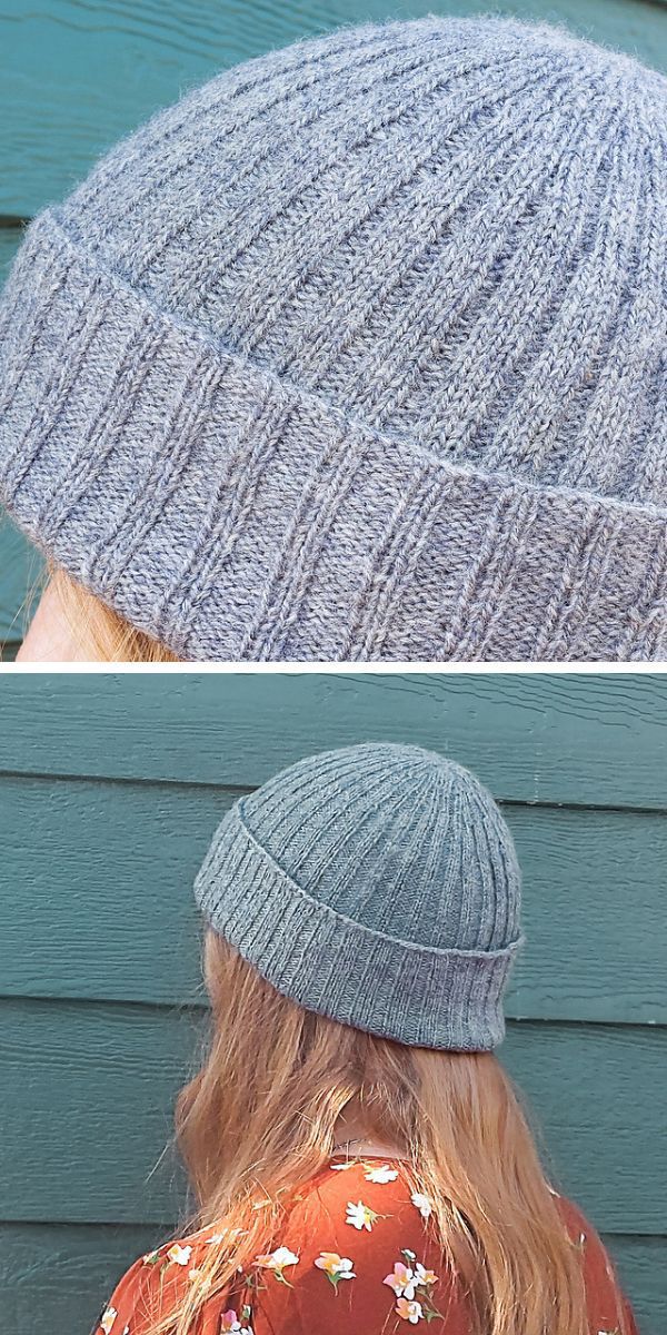 woman wearing simple knitted hat in grey color