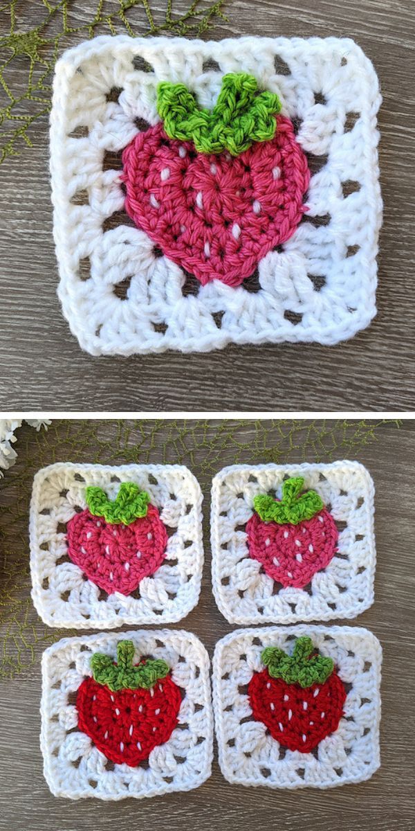 strawberry crochet granny square