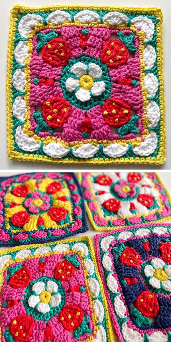 strawberry crochet square
