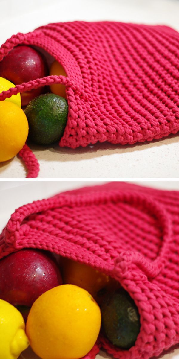 crochet market bag in vibrant pink color