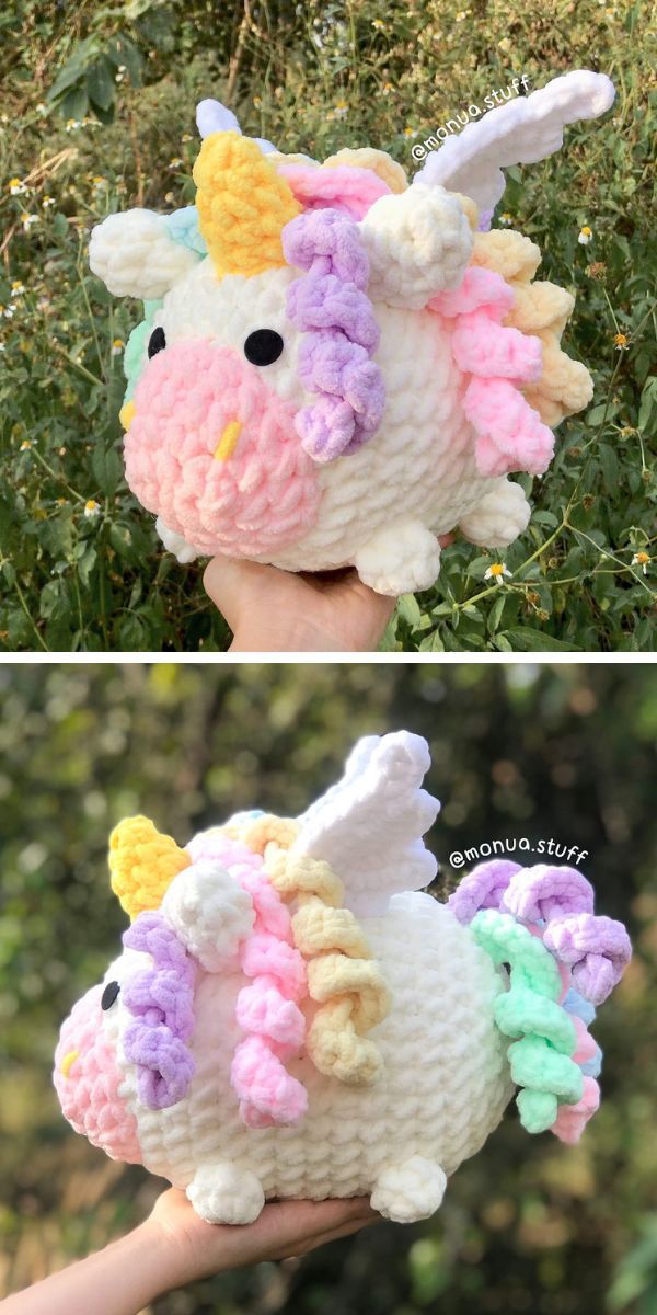 pastel colors fluffy crocheted unicorn