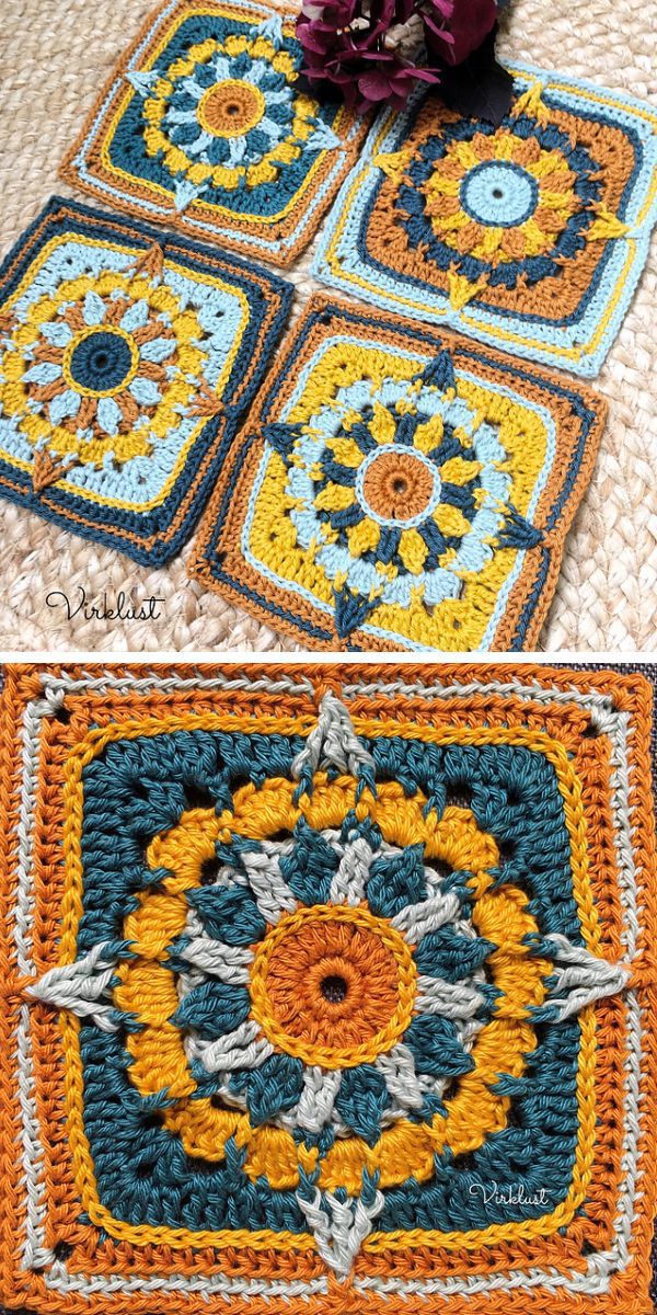 a set of colorful crochet square blocks
